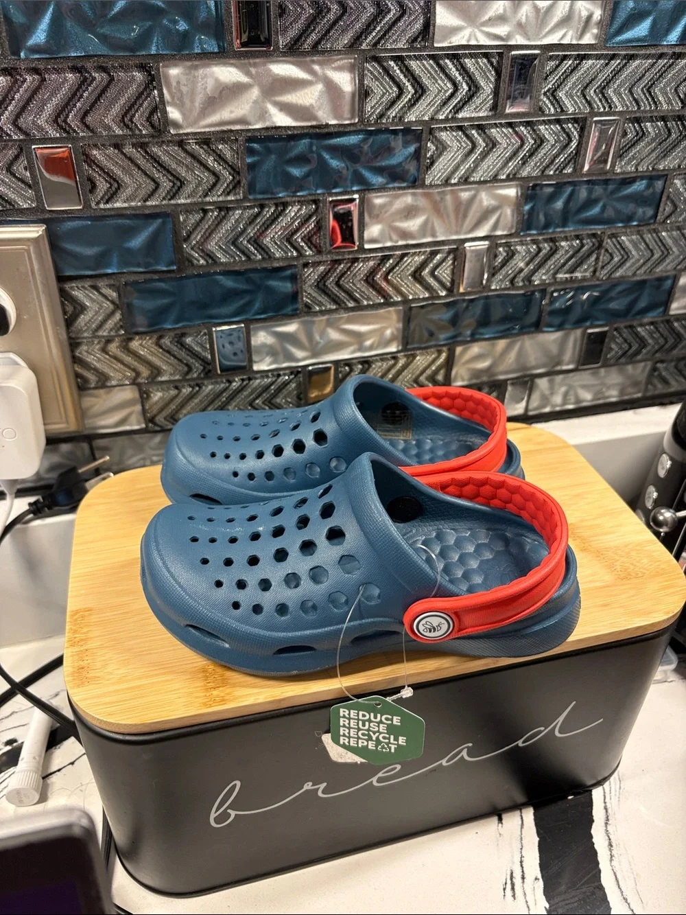 Kids Blue Clog Sandals with Red Heel Strap - Comfortable Slip-On Sandals
